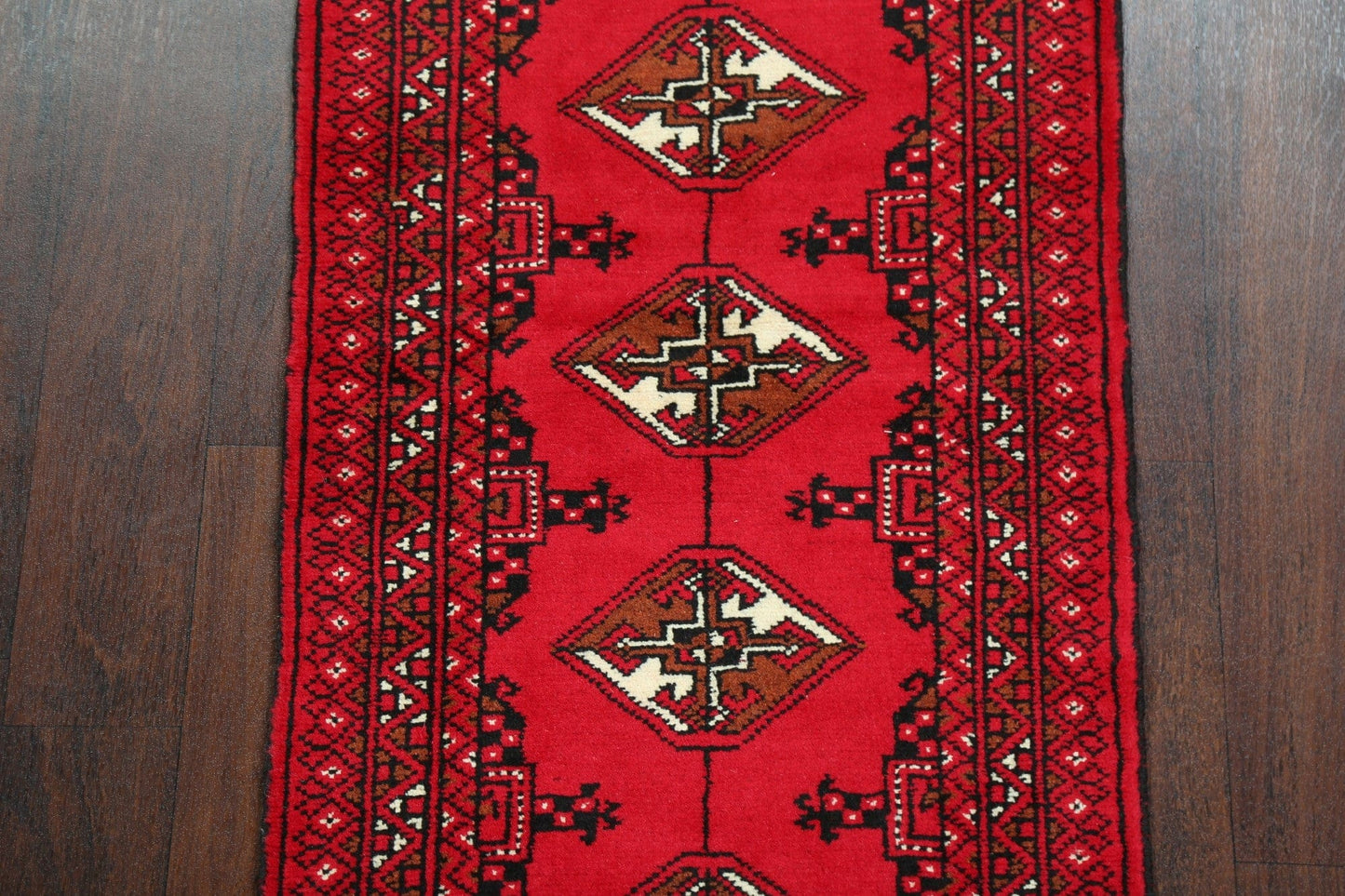 Geometric Red Bokhara Oriental Runner Rug 2x6