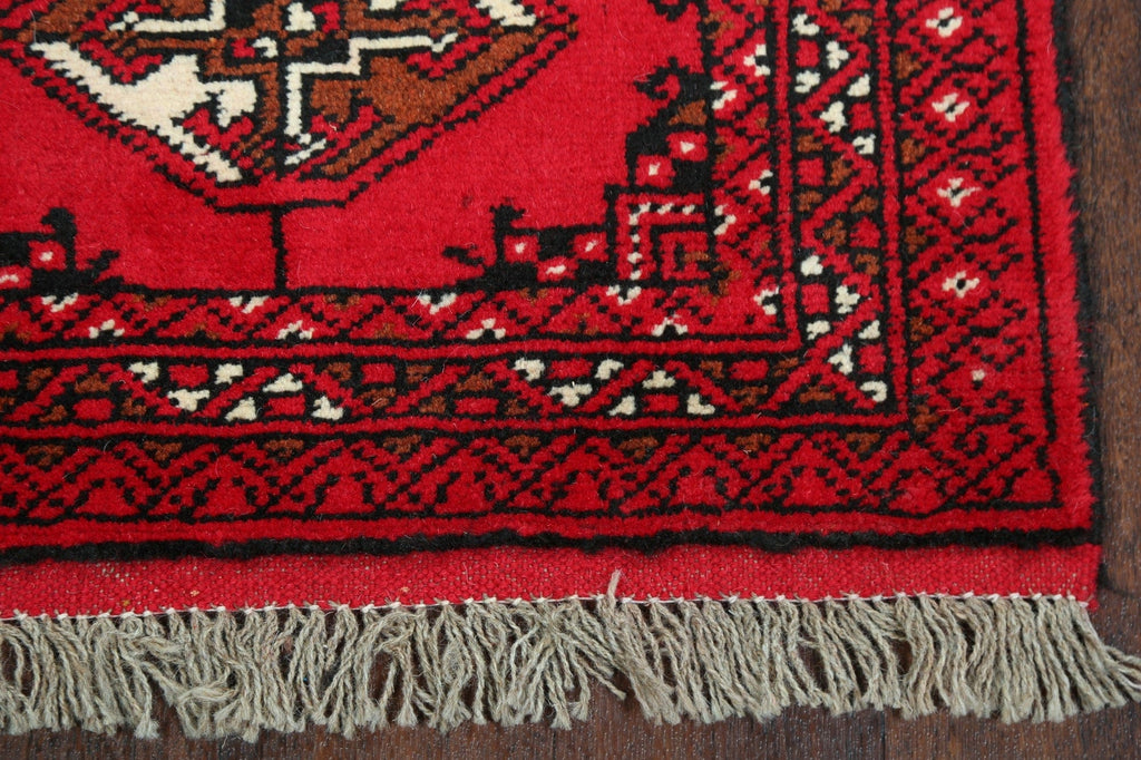 Geometric Red Bokhara Oriental Runner Rug 2x6