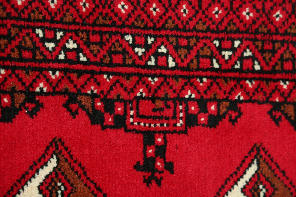 Geometric Red Bokhara Oriental Runner Rug 2x6