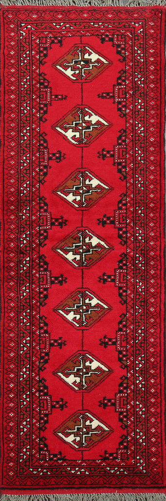 Geometric Red Bokhara Oriental Runner Rug 2x6