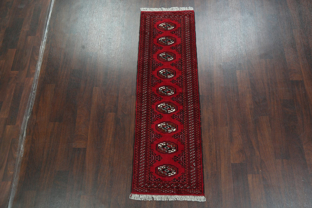 Geometric Red Bokhara Oriental Runner Rug 2x6