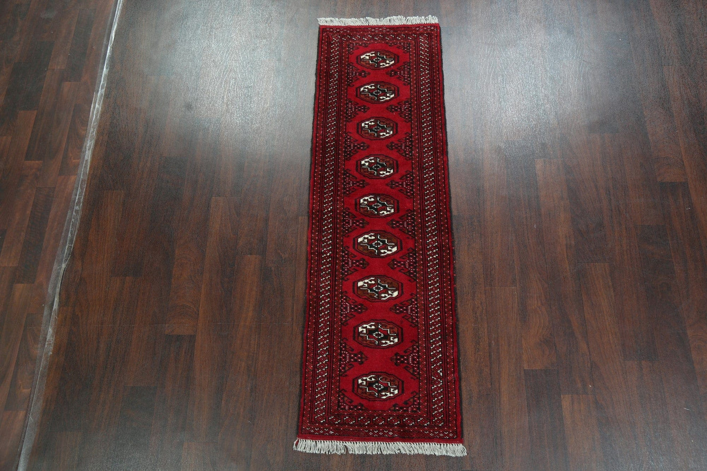 Geometric Red Bokhara Oriental Runner Rug 2x6