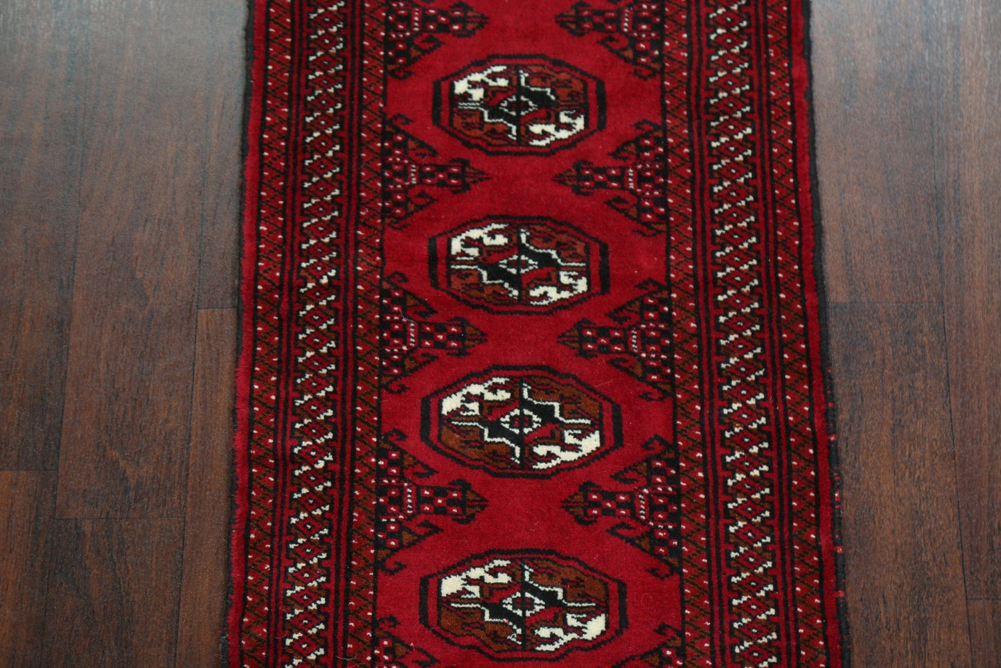 Geometric Red Bokhara Oriental Runner Rug 2x6