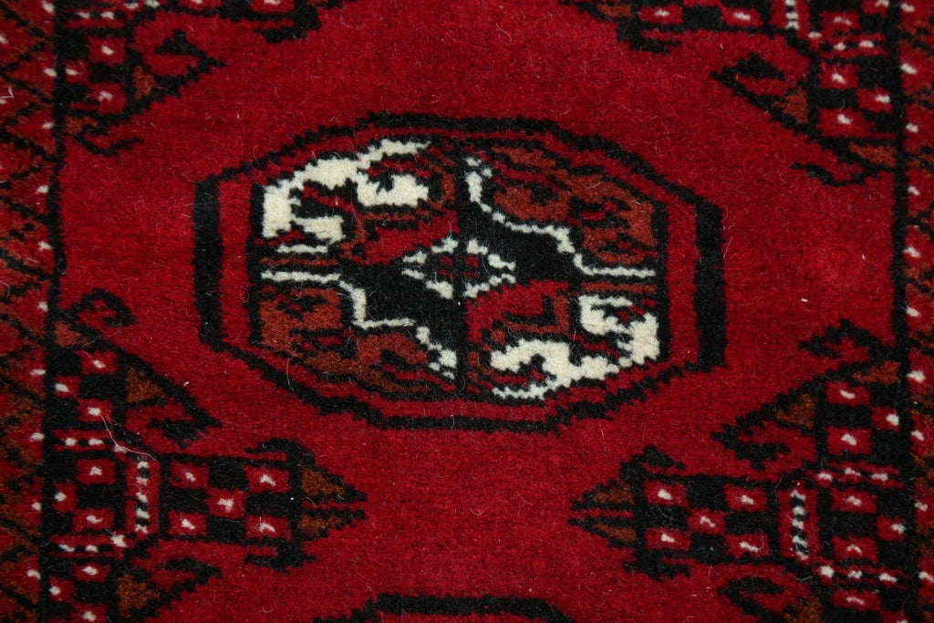 Geometric Red Bokhara Oriental Runner Rug 2x6