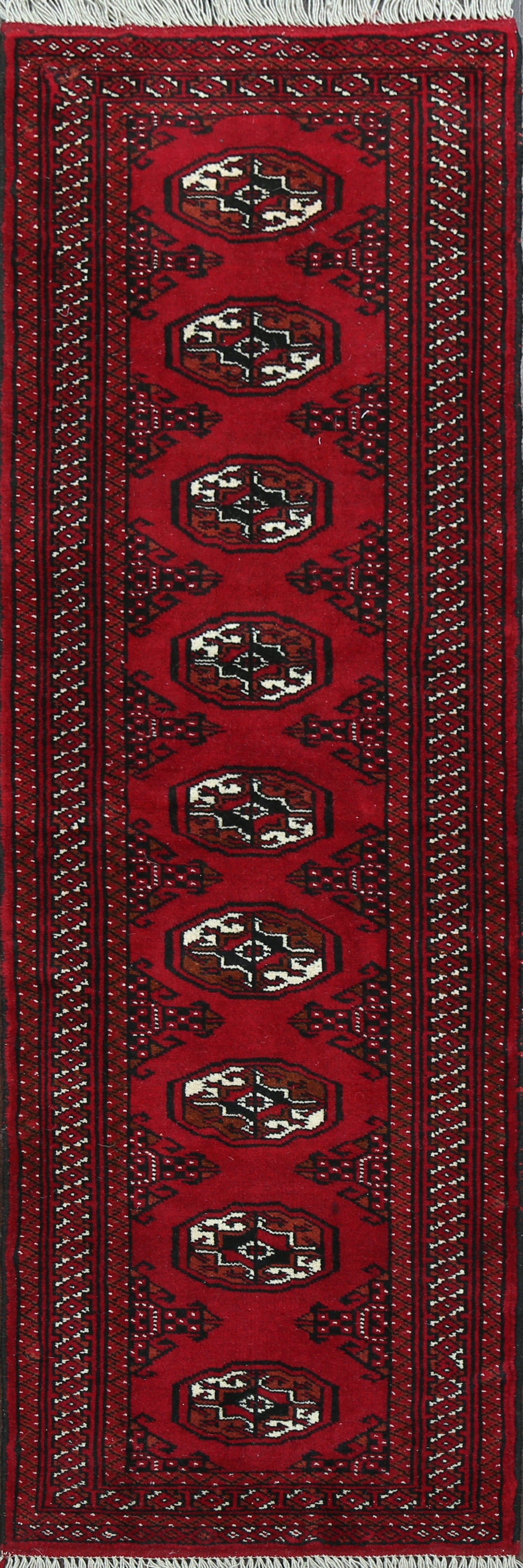 Geometric Red Bokhara Oriental Runner Rug 2x6