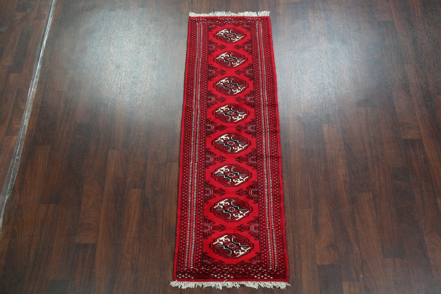 Geometric Red Bokhara Oriental Runner Rug 2x6