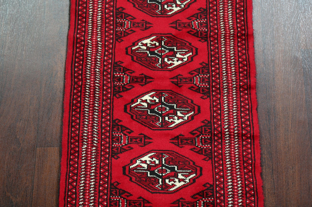 Geometric Red Bokhara Oriental Runner Rug 2x6