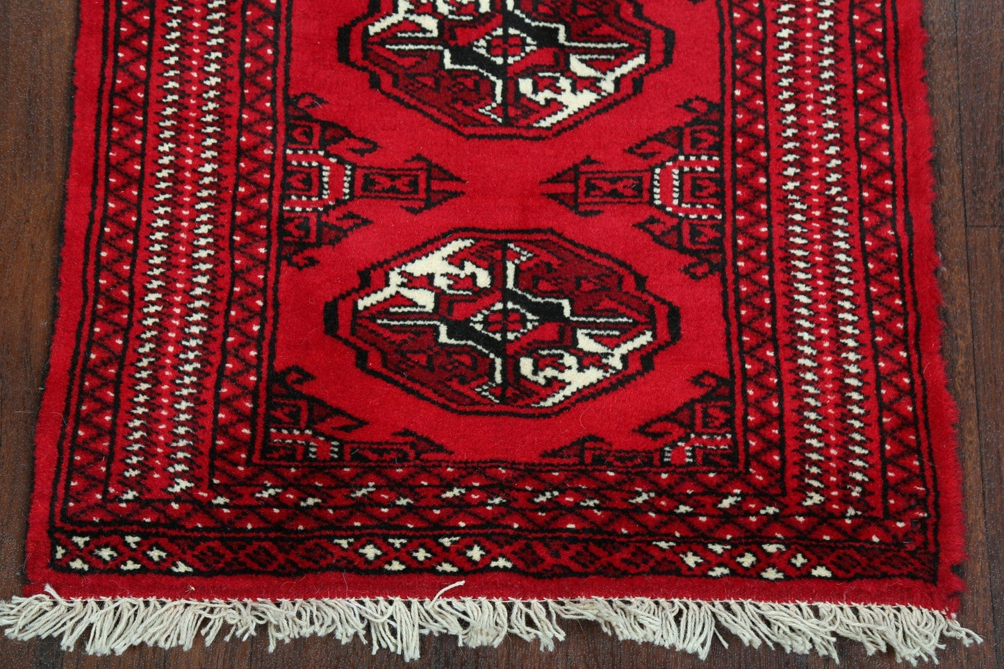 Geometric Red Bokhara Oriental Runner Rug 2x6