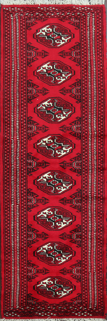 Geometric Red Bokhara Oriental Runner Rug 2x6