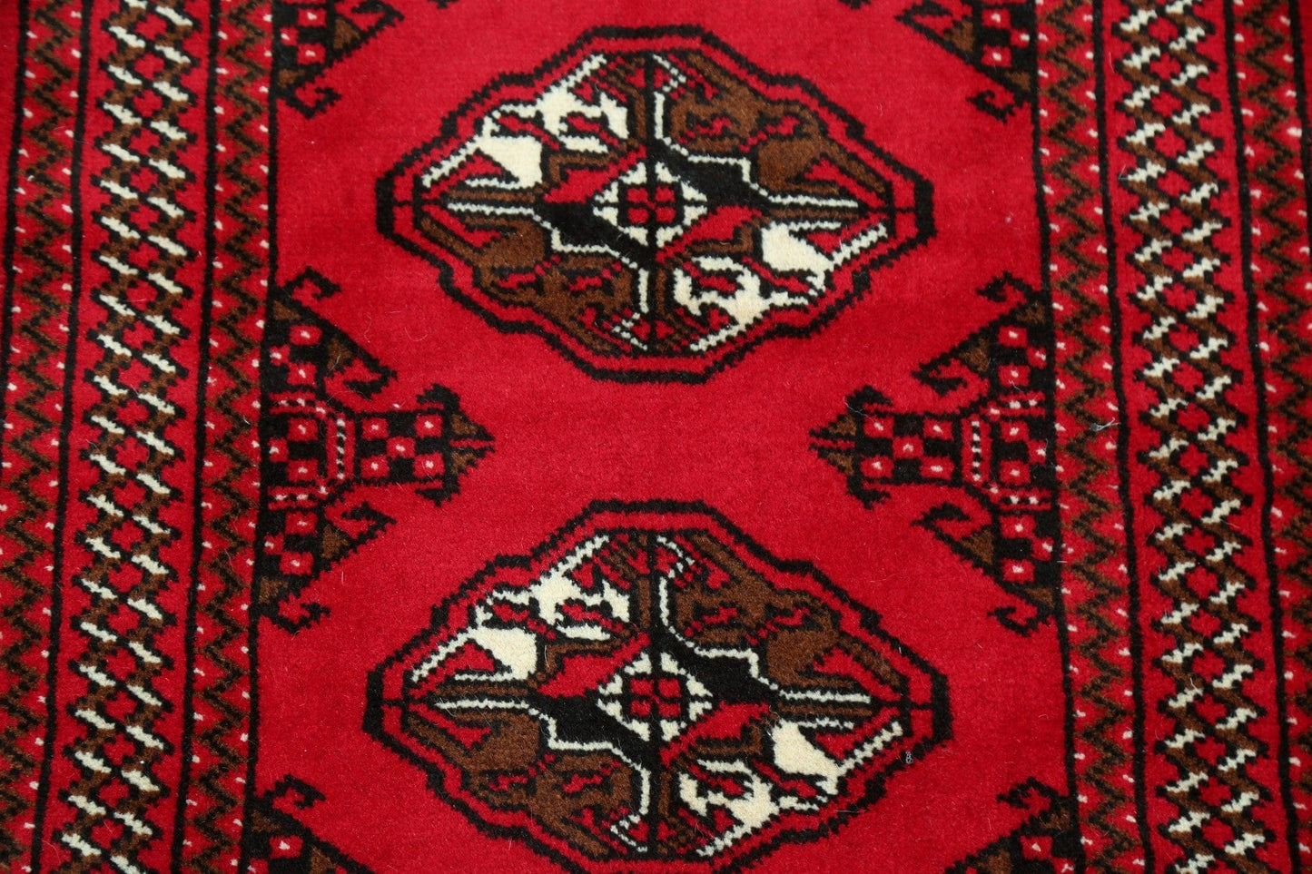 Geometric Red Bokhara Oriental Runner Rug 2x7
