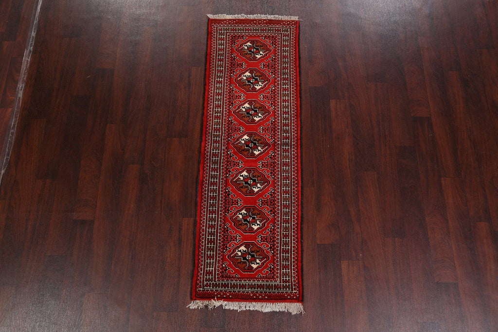 Geometric Red Bokhara Oriental Runner Rug 2x6