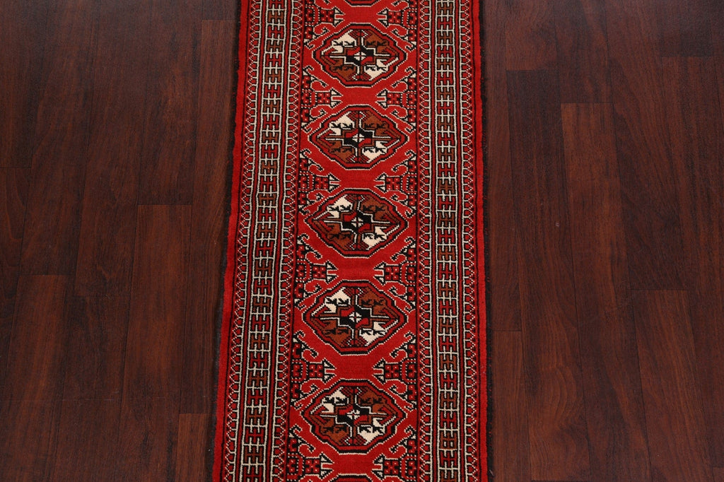 Geometric Red Bokhara Oriental Runner Rug 2x6