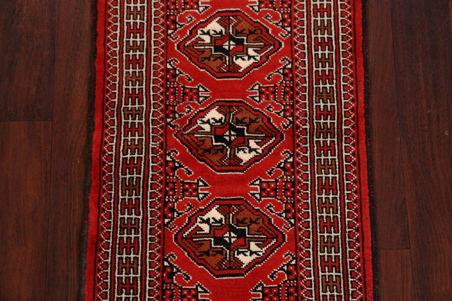 Geometric Red Bokhara Oriental Runner Rug 2x6