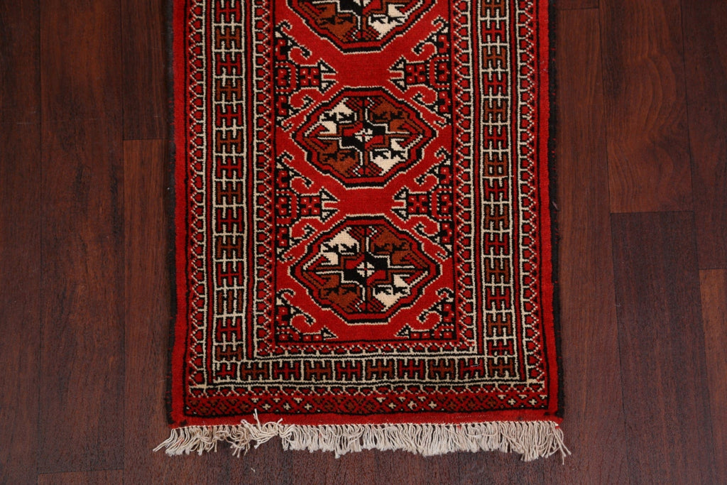 Geometric Red Bokhara Oriental Runner Rug 2x6