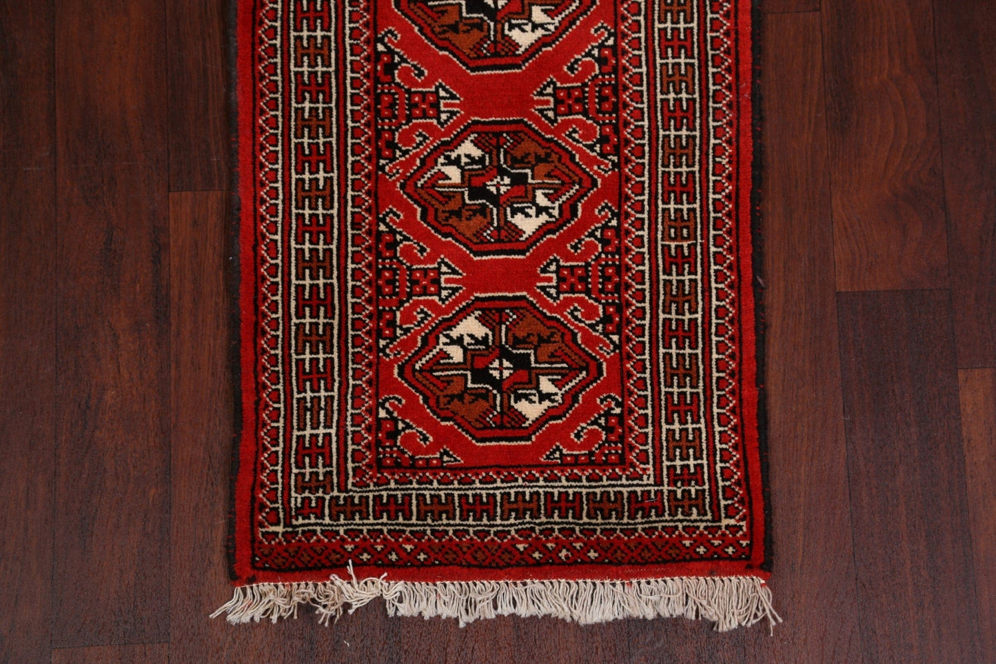 Geometric Red Bokhara Oriental Runner Rug 2x6