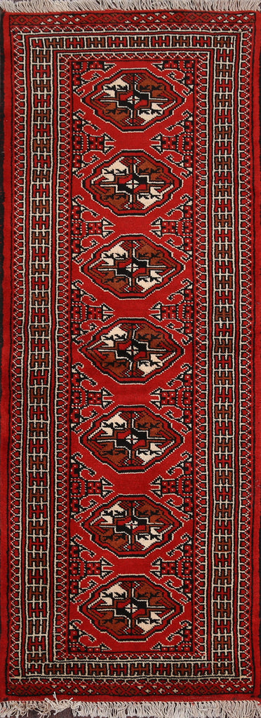 Geometric Red Bokhara Oriental Runner Rug 2x6