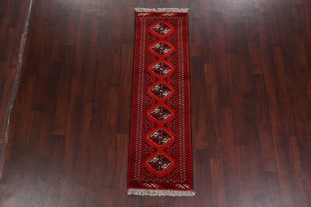 Geometric Red Bokhara Oriental Runner Rug 2x6