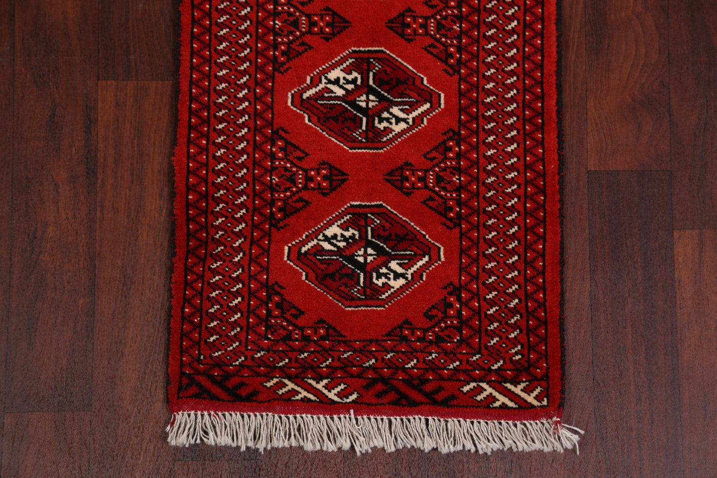 Geometric Red Bokhara Oriental Runner Rug 2x6