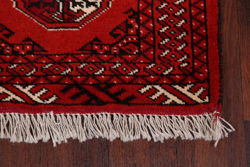 Geometric Red Bokhara Oriental Runner Rug 2x6