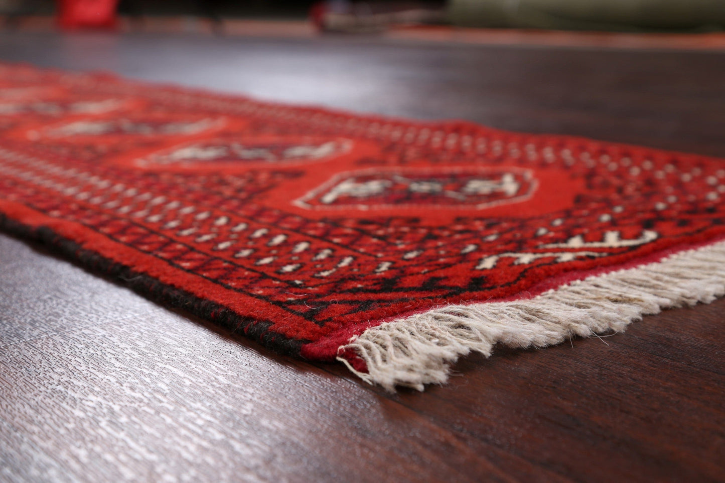 Geometric Red Bokhara Oriental Runner Rug 2x6