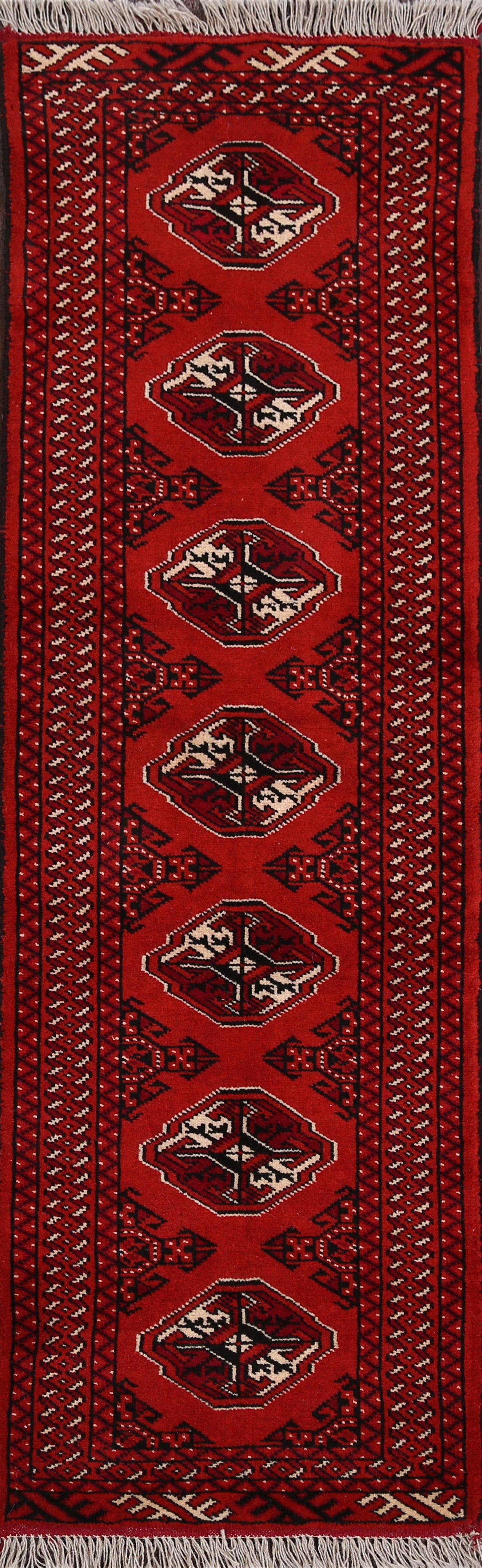 Geometric Red Bokhara Oriental Runner Rug 2x6