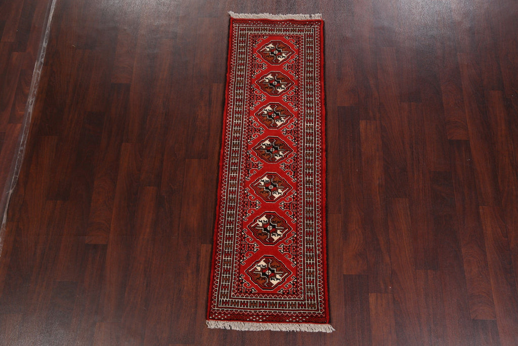 Geometric Red Bokhara Oriental Runner Rug 2x6