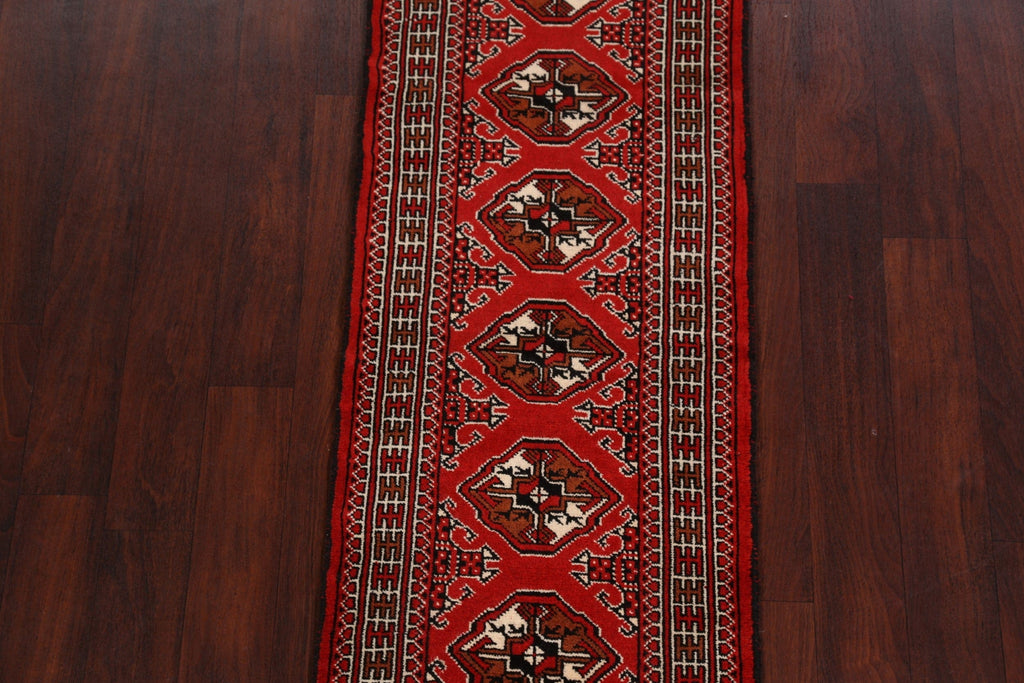 Geometric Red Bokhara Oriental Runner Rug 2x6