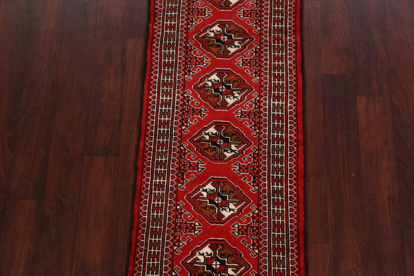 Geometric Red Bokhara Oriental Runner Rug 2x6