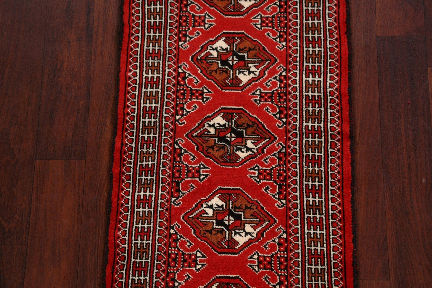 Geometric Red Bokhara Oriental Runner Rug 2x6