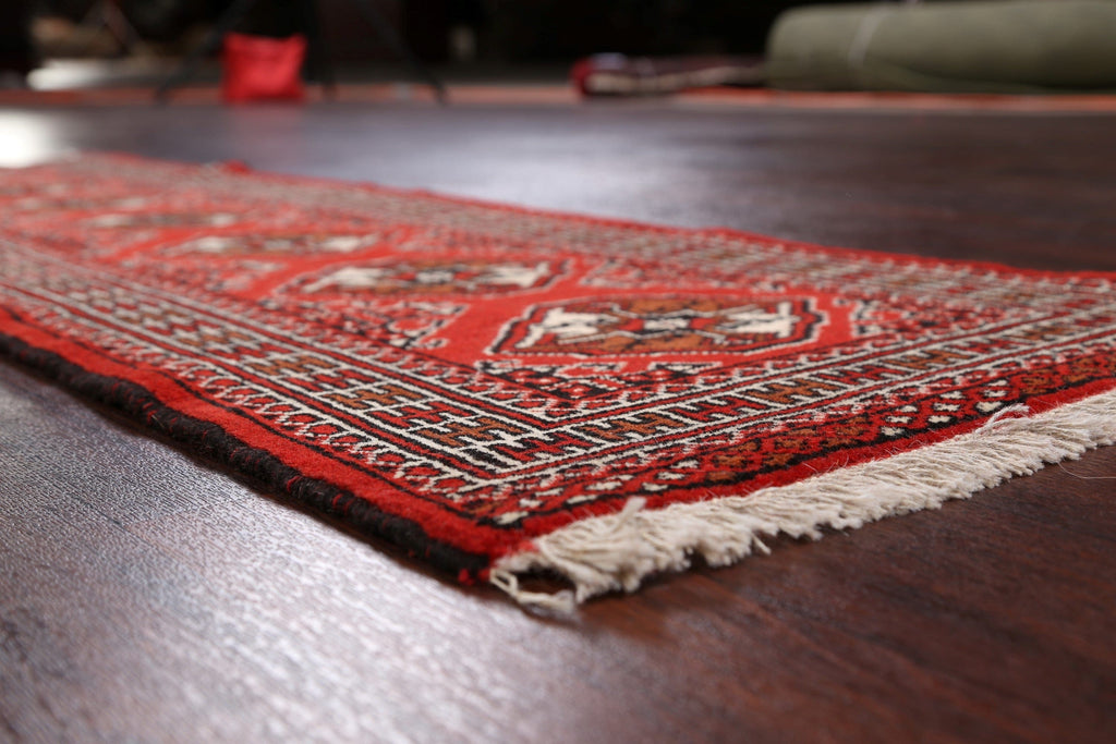 Geometric Red Bokhara Oriental Runner Rug 2x6