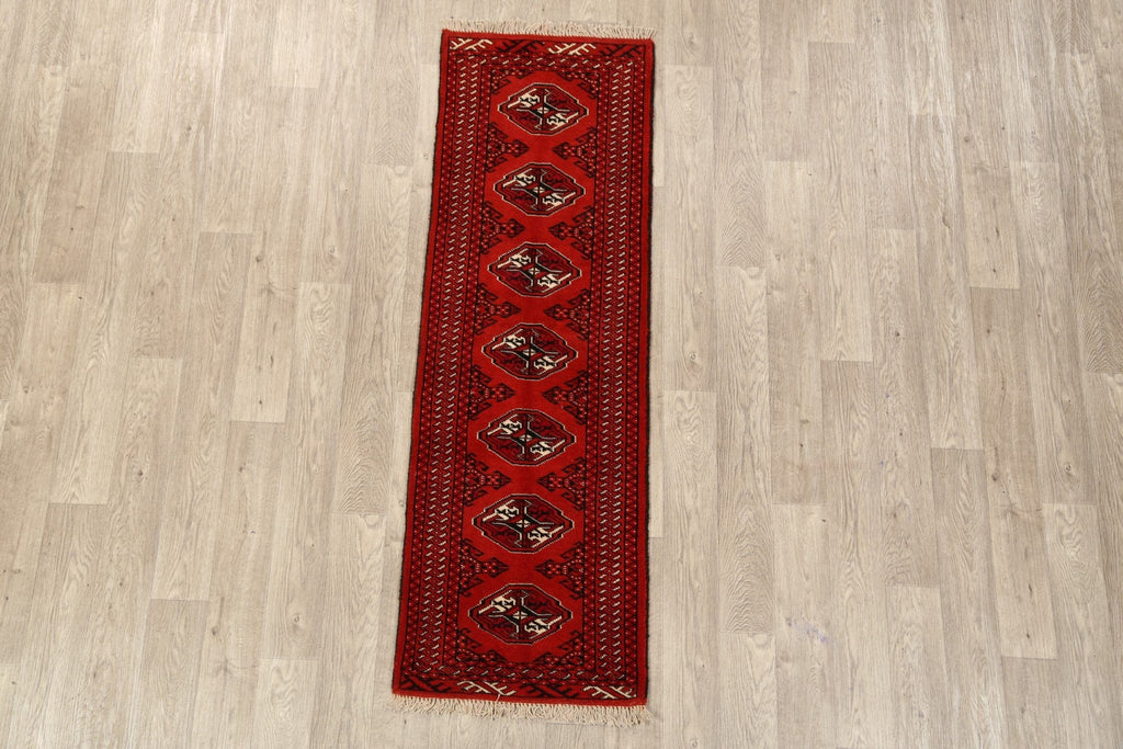 Geometric Red Bokhara Oriental Runner Rug 2x6