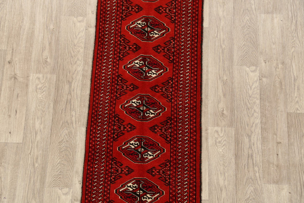 Geometric Red Bokhara Oriental Runner Rug 2x6