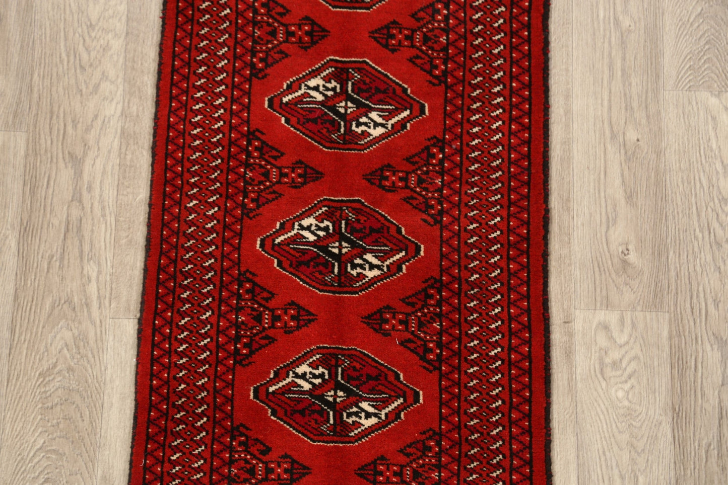 Geometric Red Bokhara Oriental Runner Rug 2x6