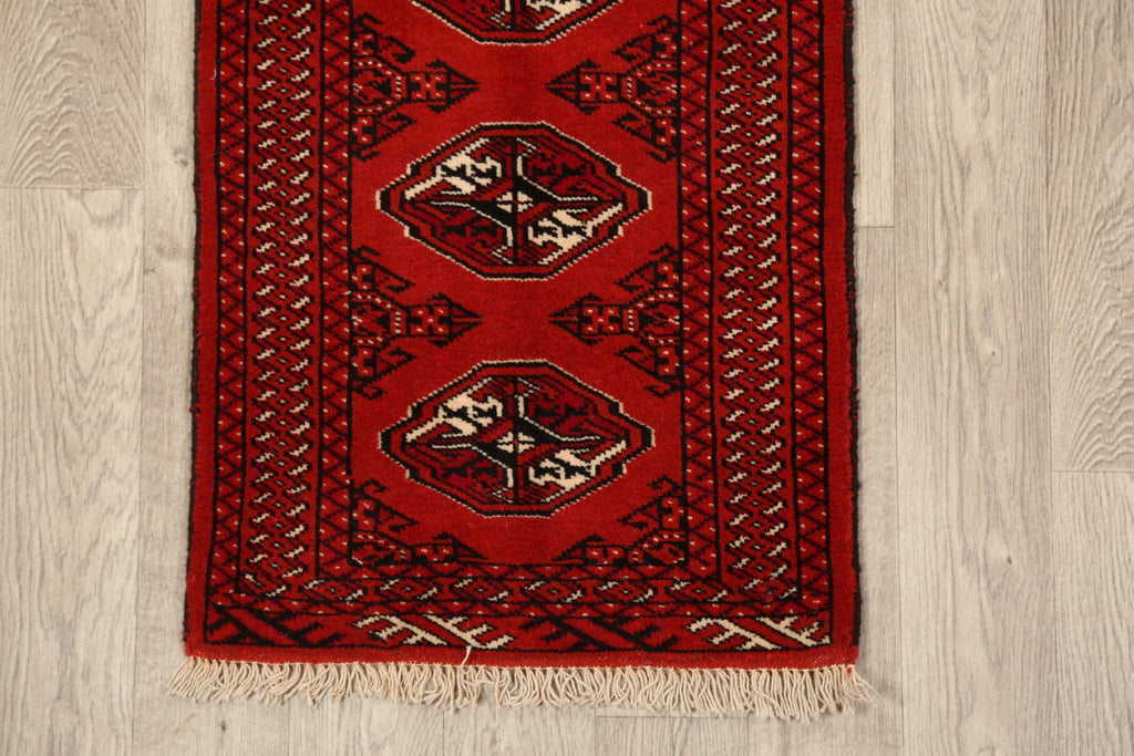 Geometric Red Bokhara Oriental Runner Rug 2x6