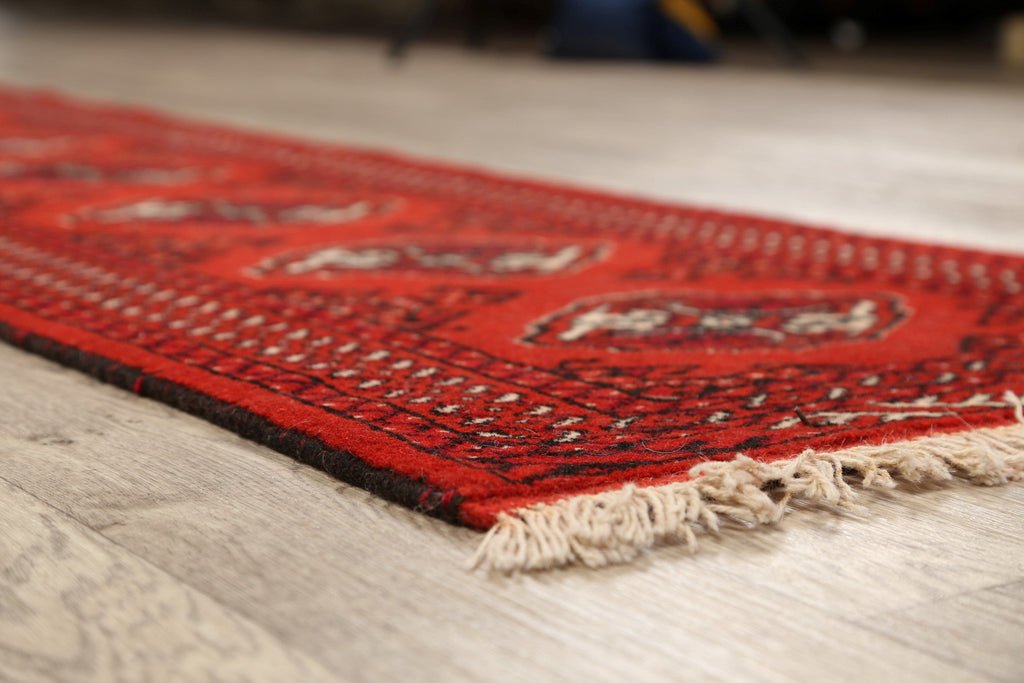 Geometric Red Bokhara Oriental Runner Rug 2x6