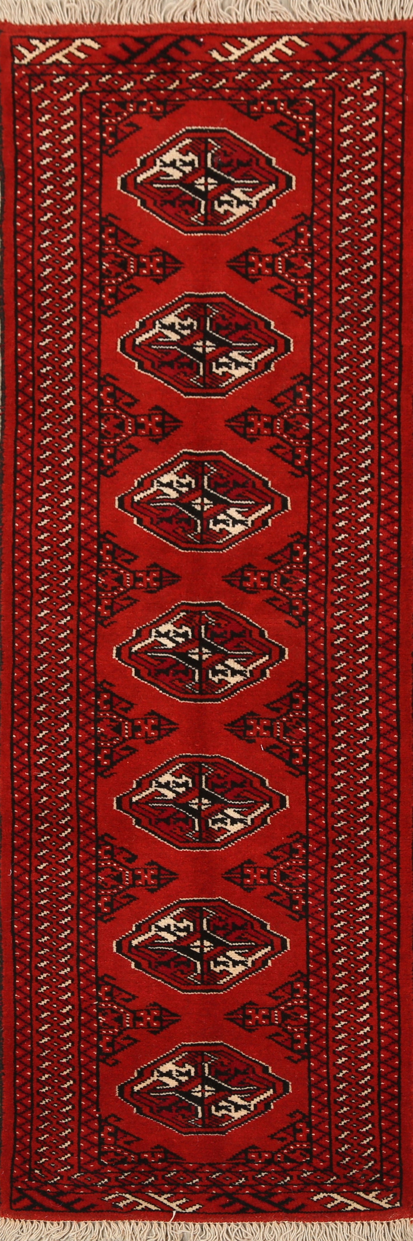 Geometric Red Bokhara Oriental Runner Rug 2x6