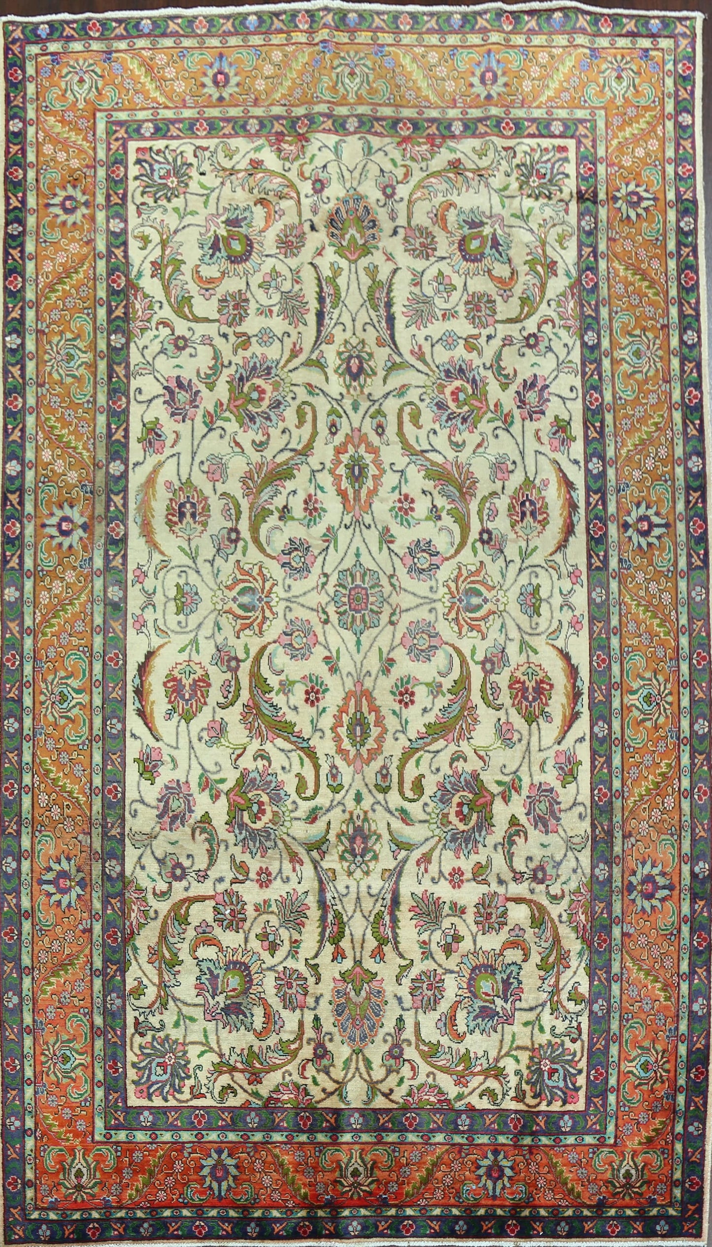 Antique All-Over Floral Tabriz Persian Area Rug 7x11