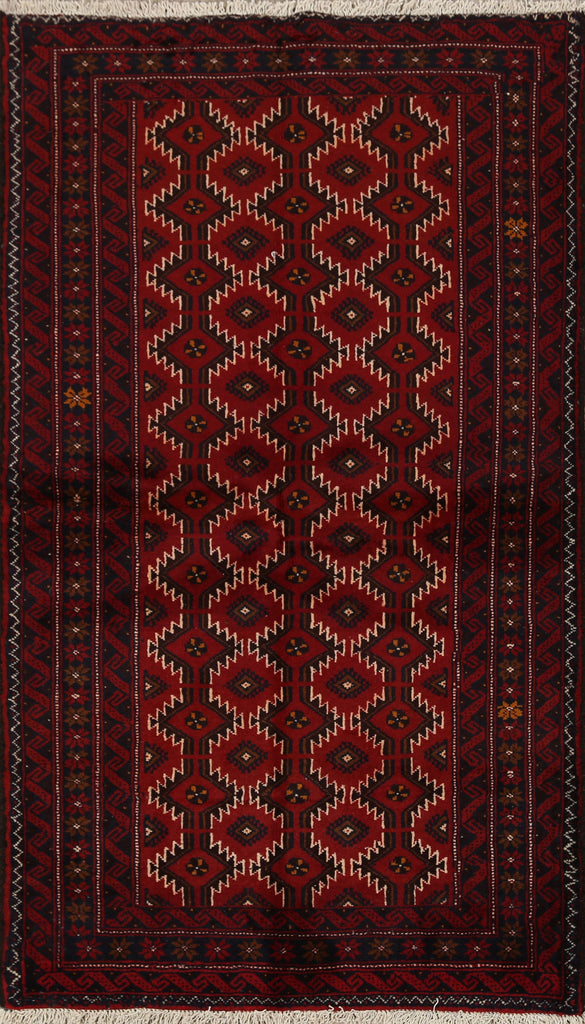 All-Over Red Geometric Balouch Oriental Area Rug 3x6