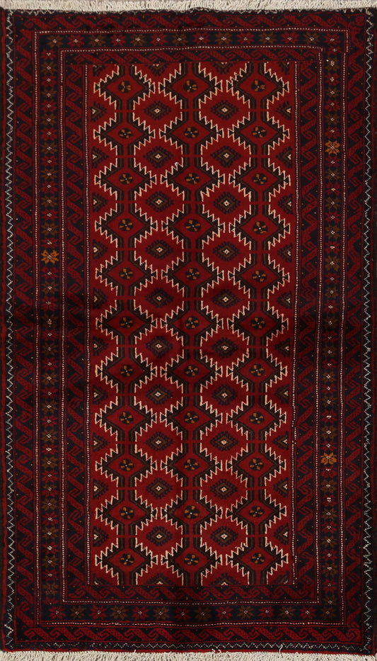 All-Over Red Geometric Balouch Oriental Area Rug 3x6