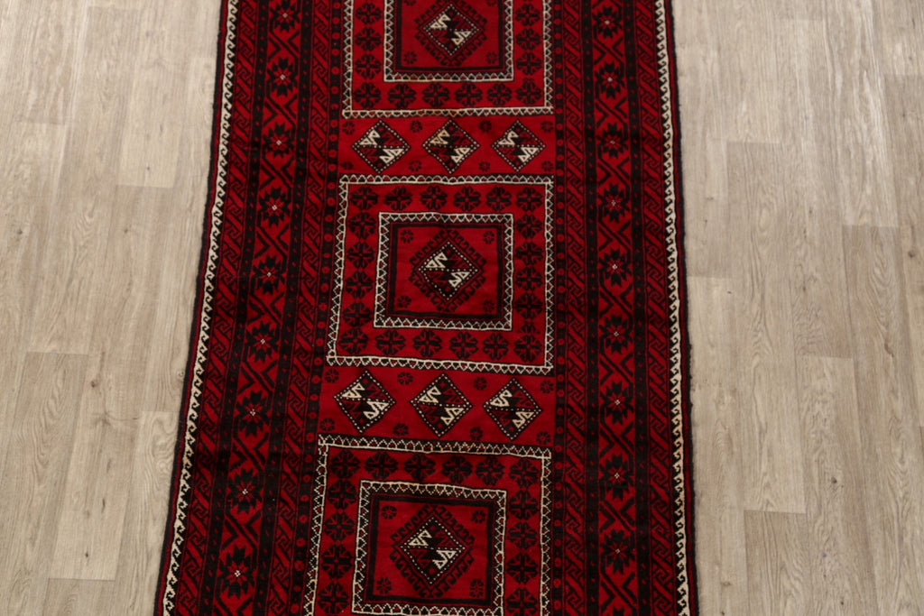 Geometric Red Balouch Oriental Runner Rug 4x8