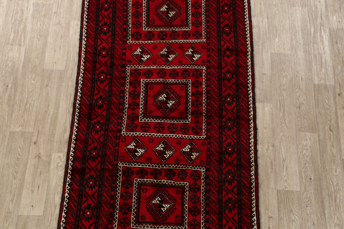 Geometric Red Balouch Oriental Runner Rug 4x8