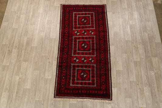 Geometric Red Balouch Oriental Runner Rug 4x8