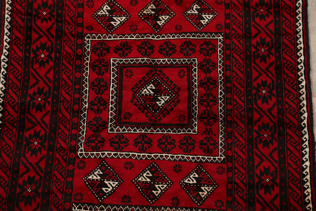 Geometric Red Balouch Oriental Runner Rug 4x8