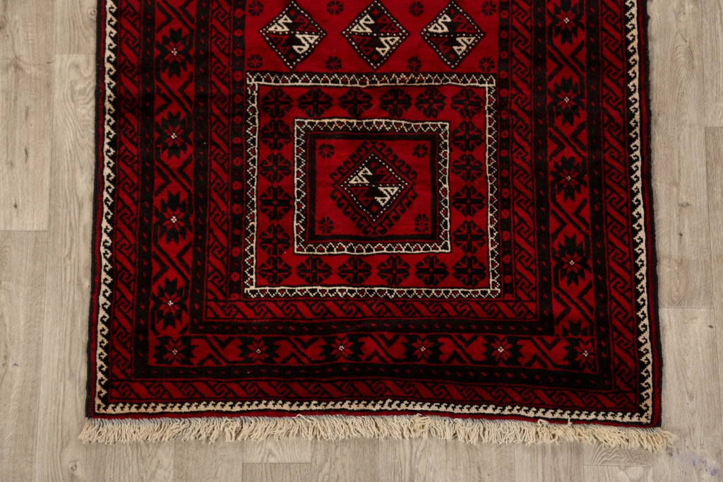 Geometric Red Balouch Oriental Runner Rug 4x8