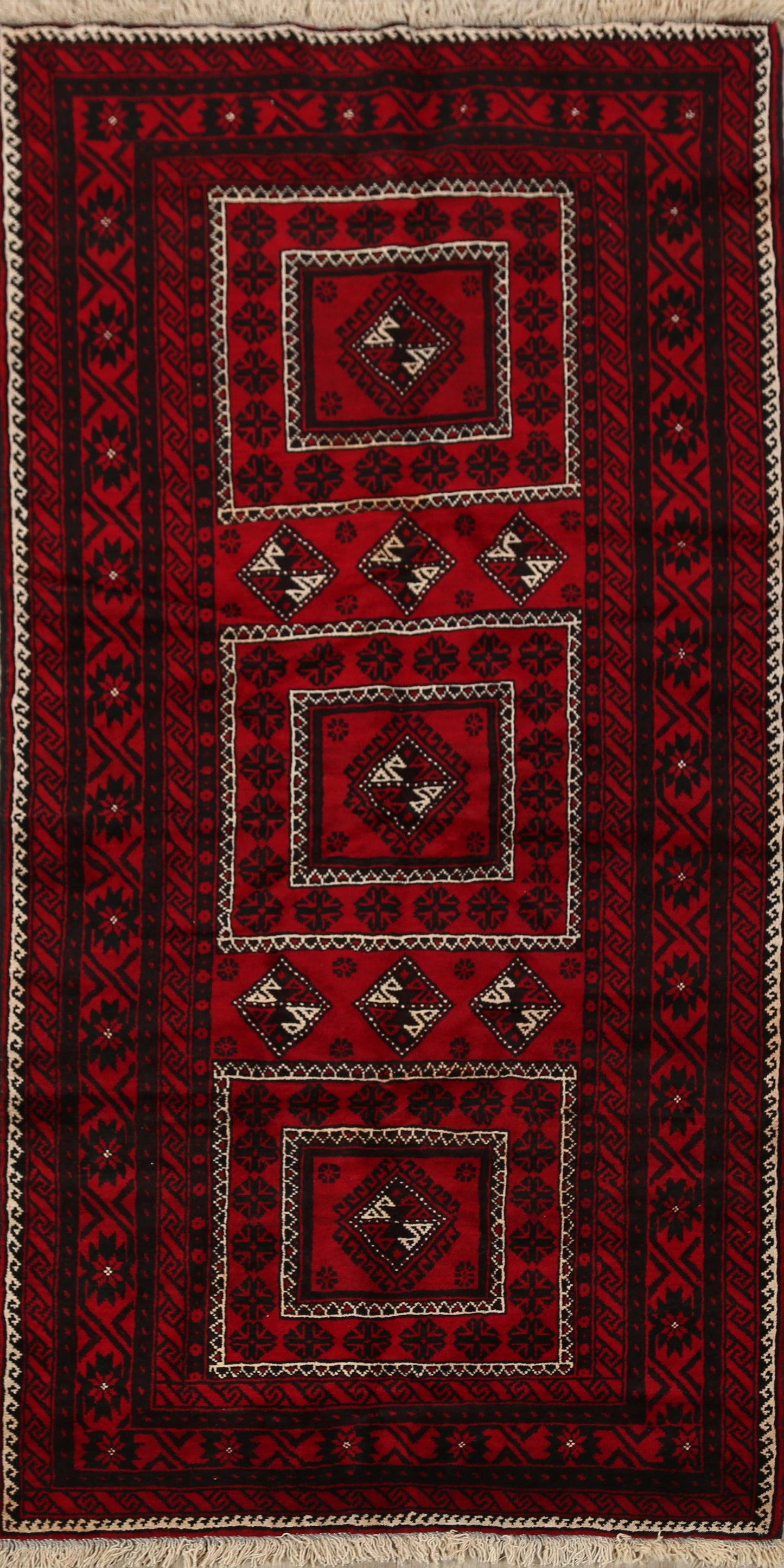 Geometric Red Balouch Oriental Runner Rug 4x8