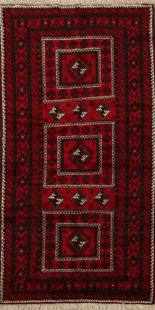 Geometric Red Balouch Oriental Runner Rug 4x8