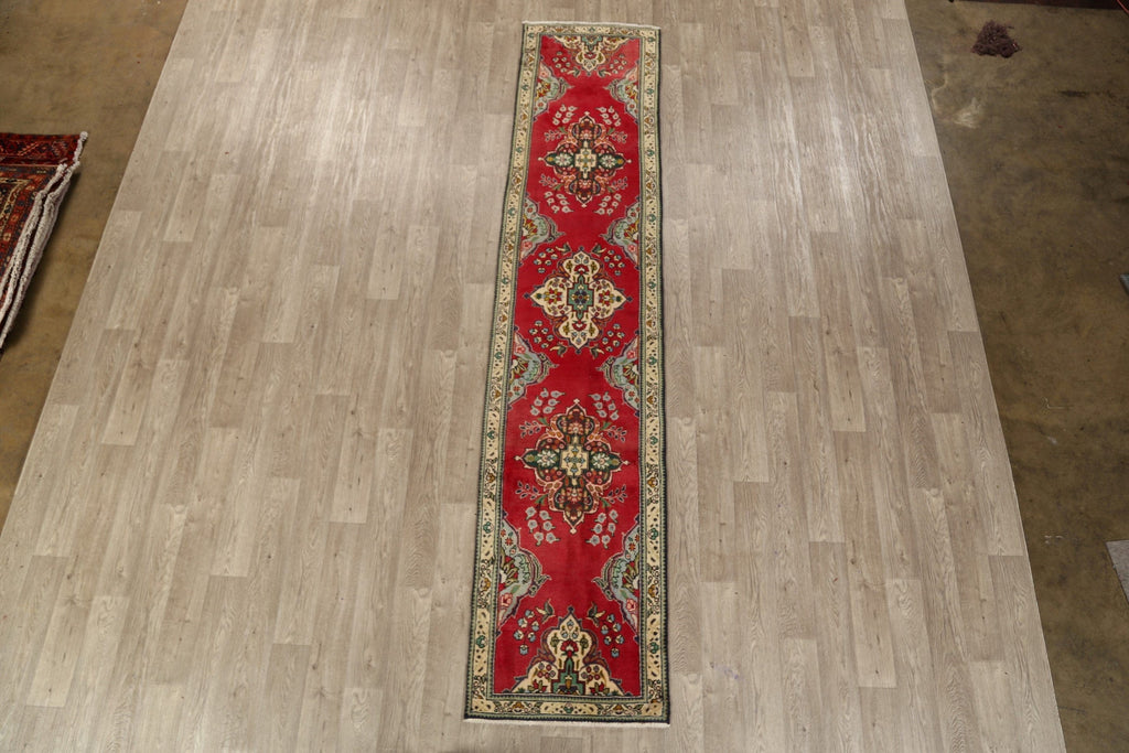 Floral Red Tabriz Persian Runner Rug 2x11