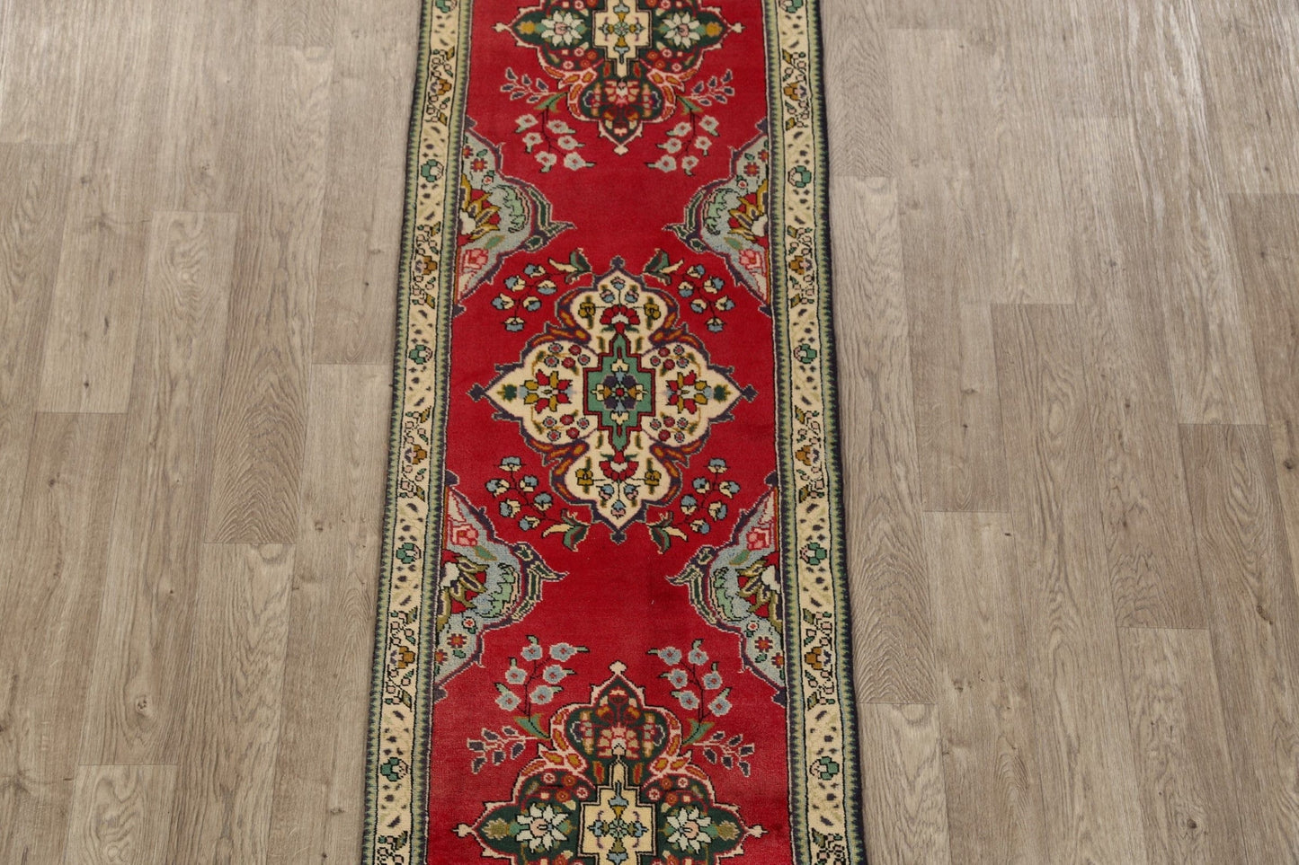 Floral Red Tabriz Persian Runner Rug 2x11