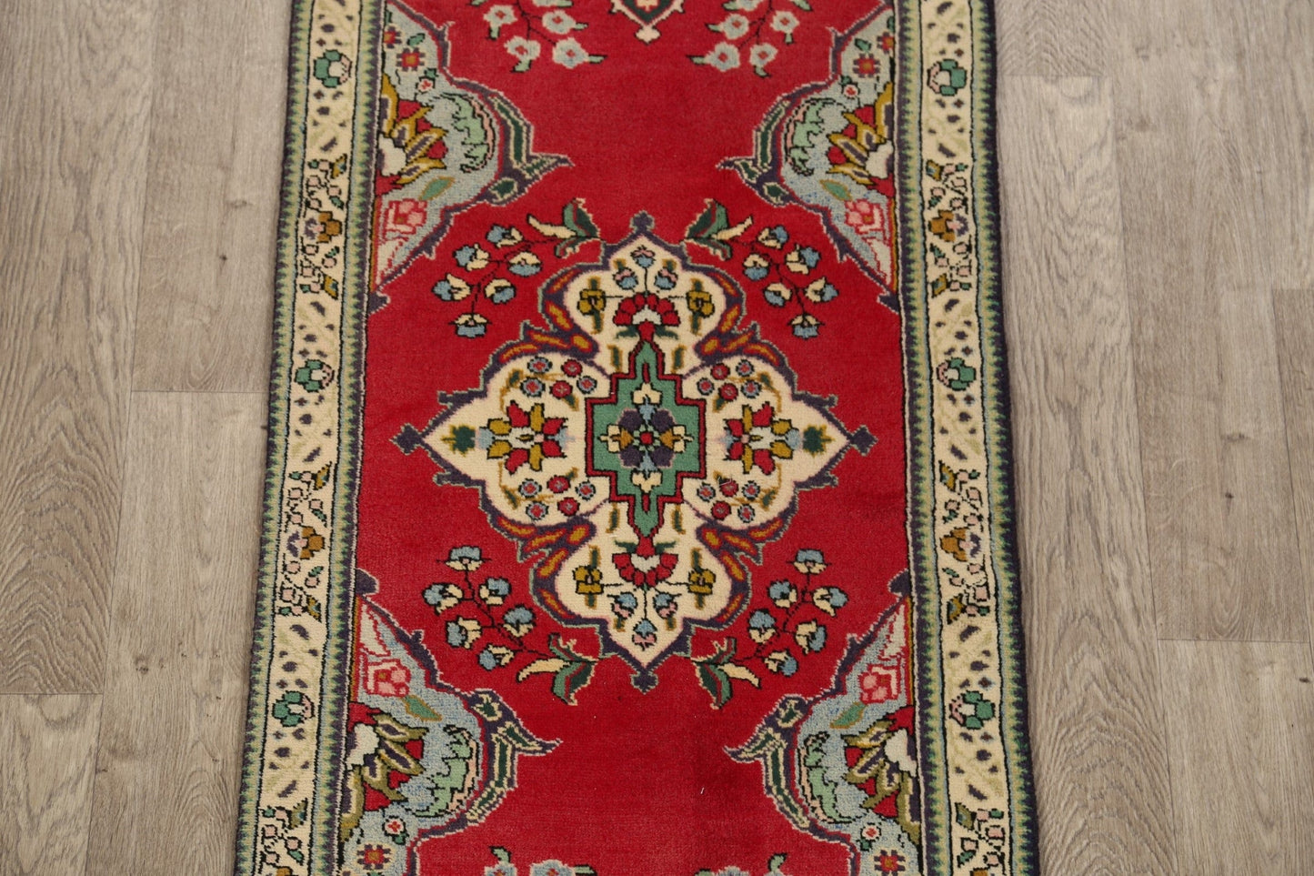 Floral Red Tabriz Persian Runner Rug 2x11