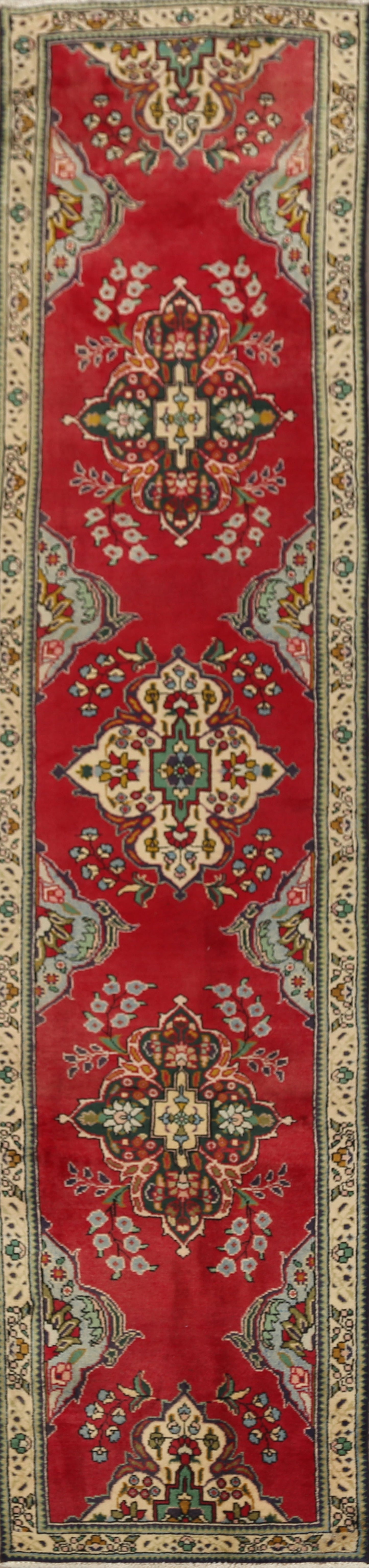 Floral Red Tabriz Persian Runner Rug 2x11